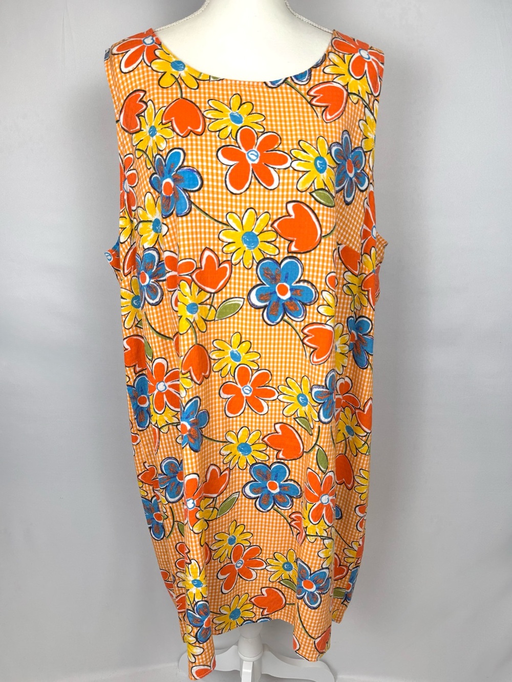 Vintage Niki Lee Sleeveless Shift Dress Colorful Floral Gingham Size 22 Retro